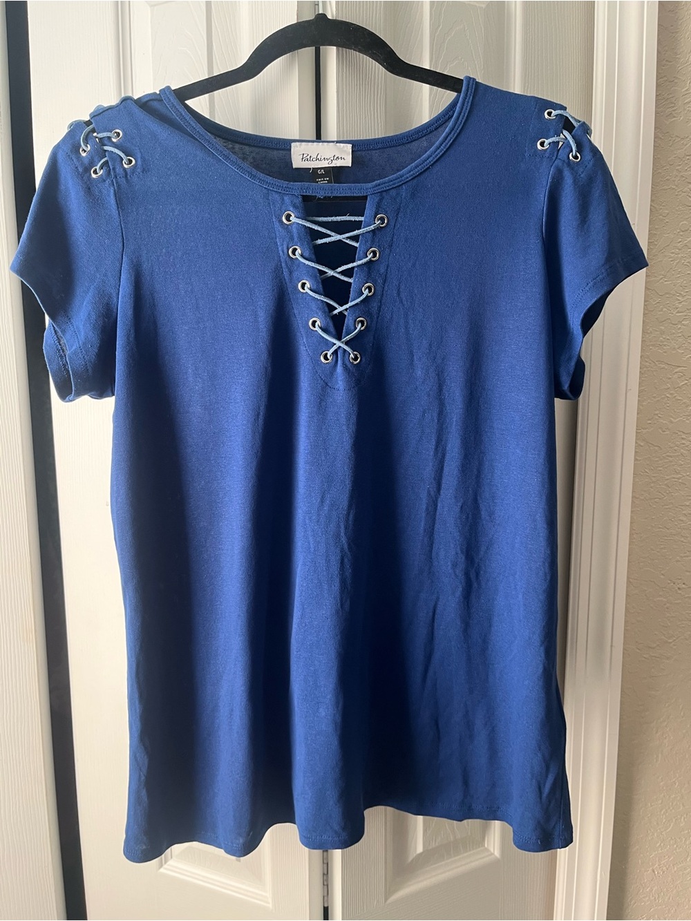 Patchington vintage blue short sleeve top size Large